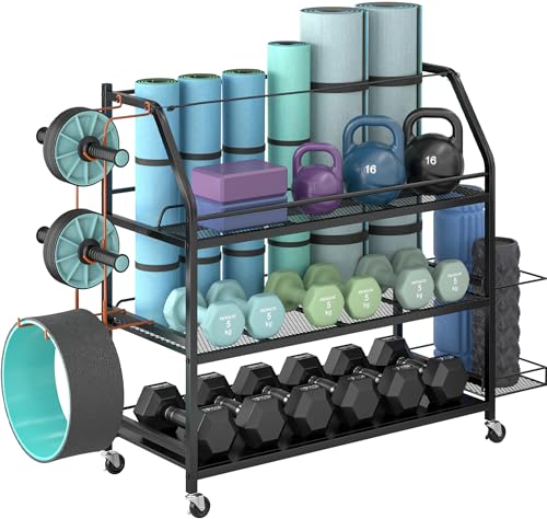Weight Rack for Dumbbells - Home Gym Storage Rack - Dumbbell and Weight Organizer with 4 Flexible Wheels and Unique Storage on Both Sides