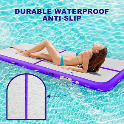 Inflatable Gymnastics Mat Air Tumble Track Tumbling Mats with Pump - color: Purple, size: 10ft*5ft*6inch(3m*1.5m*15cm)