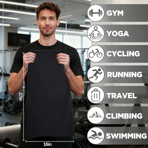 Microfiber Gym Towels for Working Out, Quickly Dry Yoga Towels for Men & Women Tennis, 16 Inch x 27 Inch, 6 Pack, Black - color: Black