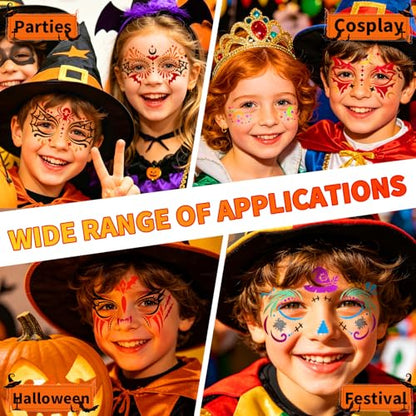 58 PCS Halloween Face Paint Stencils for Kids and Adults, 36 Reusable Facial Painting Templates, 6 Sticky Tattoo Stencils, 10 Brushes, 2 Gem Stickers, 4 Finger Sponges for Halloween Party Makeup - color: red