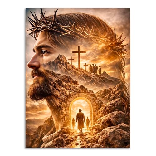 Religious Diamond Art Kits for Adults, Christian Diamond Painting Kits | Full Round Drill Paint by Diamond, Jesus Diamond Painting Gem Art, Arts and Crafts for Adults Beginners 12x16 Inch - color: Jesus