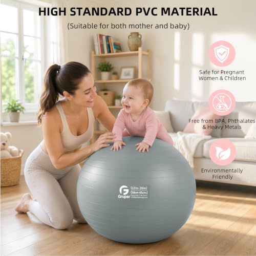 Gruper Exercise Ball, Extra Thick Yoga Ball for Working Out, Yoga & Pregnancy, 4 Sizes Anti-Burst Balance Ball with Foot Pump for Pilates, Physical Therapy & Fitness - color: green, size: L(26IN/65cm)