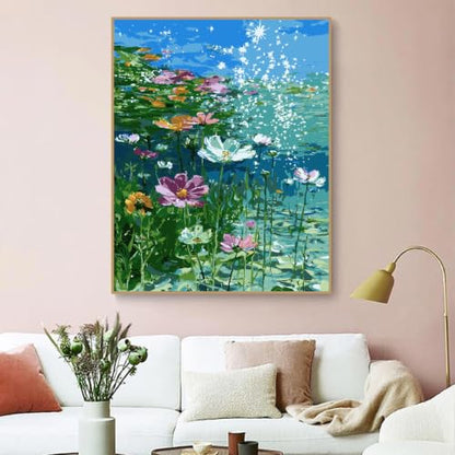 ZRIZQ Paint by Numbers Kit for Adults Beginner,Flower in Water,16x20 | Full set with wooden brushes,rolled canvas,rich paints.Calming activity.Beginner friendly.Just open and paint. - color: 16"X20"Rolled Canvas-Flower in Water