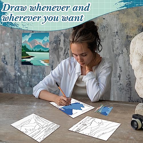 Sherr 12 Pcs Pre Drawn Canvas for Adults,Landscape,8 x 10 Inch | Pre Printed Canvas, Sip and Paint Party Canvas Painting Kit, for Holiday Painting Crafts Favor - size: 8 x 10 Inch, style: Landscape