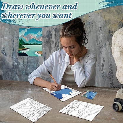 Sherr 12 Pcs Pre Drawn Canvas for Adults,Landscape,8 x 10 Inch | Pre Printed Canvas, Sip and Paint Party Canvas Painting Kit, for Holiday Painting Crafts Favor - size: 8 x 10 Inch, style: Landscape