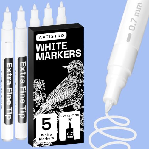 ARTISTRO White Paint Pens - Extra-Fine Tips - Set of 5 | Acrylic Paint Markers, Water-Based, For Rock, Glass, Ceramic, Wood, Tire, Fabric, Metal, Canvas, Marking, Painting - color: White, style: Extra Fine Tip