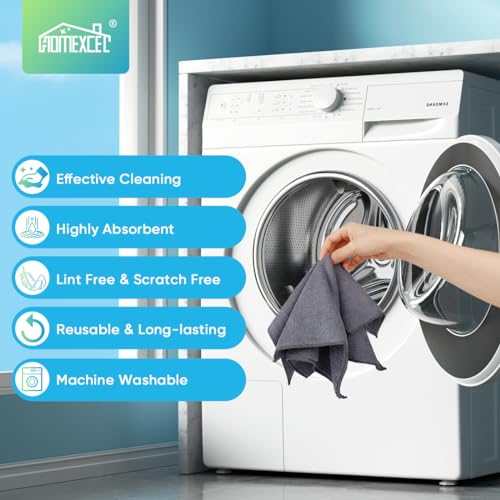 HOMEXCEL Grey Microfiber Cleaning Cloth, Microfiber Towels for Car, 12 Pack | Lint Free Cleaning Rags for Household, Kitchen, Car Wash Towels for Detailing Drying, Scratch-Free, 11.5"X 11.5" - color: Grey