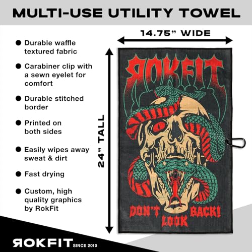 RokFit Gym & Golf Towel – Multi-Use, Quick-Dry, Durable Utility Towel with Bold Graphic and Carabiner Clip (Don't Look Back) - color: Don't Look Back