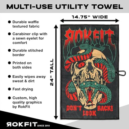 RokFit Gym & Golf Towel – Multi-Use, Quick-Dry, Durable Utility Towel with Bold Graphic and Carabiner Clip (Don't Look Back) - color: Don't Look Back