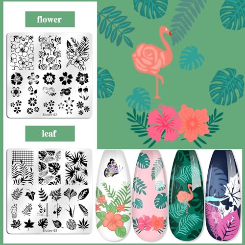 Biutee 15PCS Nail Art Stamping Plate 8 Nail Stamping Gel Polish Nail Stamping Kit Nail Stamper Scraper with Storage Bag, Lace Flower Butterfly Star Design Nail Stamp Template Kit for DIY Nail Art - color: 26 Piece Set