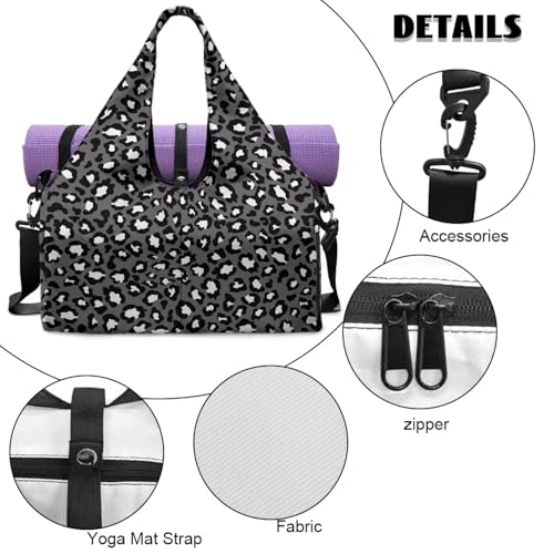 Black Leopard Print Gym Bag Women Hygienic Yoga Mat Bag with Double Zipper Sports Bags with Yoga Mat Holder & Shoe Compartments, Sports Bags for Exercises - color: Black Leopard Print