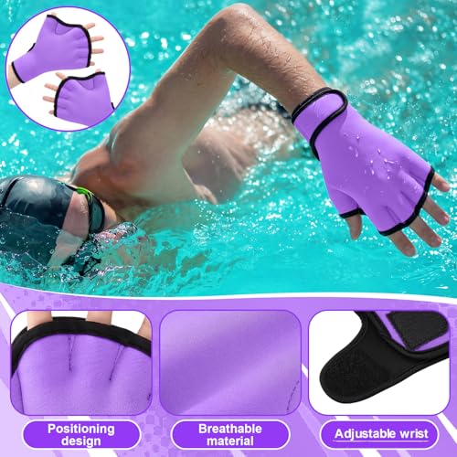 Hollowfly 6 Pcs Water Aerobics Equipment Set Full Body Pool Exercise Kit, 2 Aqua Dumbbells, 2 Adjustable Ankle/Wrist Weights, 2 Webbed Swim Gloves, Low Impact Aquatic Workout Gear - color: Purple, size: 1lb