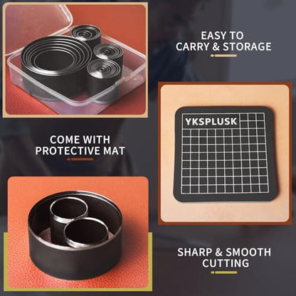 Leather Circle Cutter Tool Set, 31 Pieces Circle Punch Tools 1-25mm 30 35 40 45 50 55mm, High Carbon Steel Round Leather Cutting Dies - Hole Punch Tool Kit for DIY Crafts - size: 31 Sizes