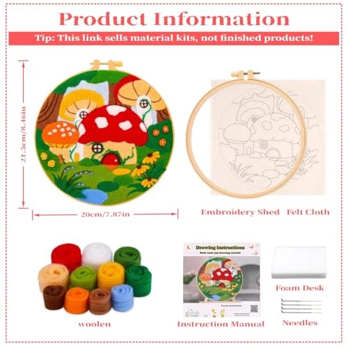 Wonafa Needle Felt Starter Set,Wool Needle Felt Starter Kit, Beginner Needles Felts Kit (Mushroom Forest) - color: Mushroom Forest
