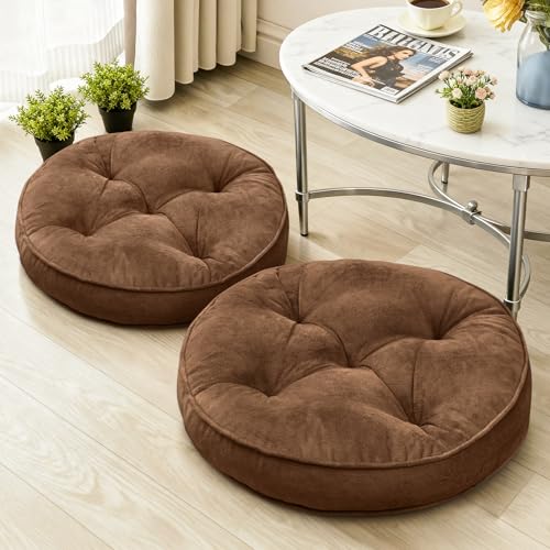 1 MIDDLE ONE Floor Pillow Set of 2, Memory Foam Meditation Cushion, Floor Cushions for Adults Sitting, Large Round Seat Cushions for Yoga, Living Room, 20x20 Inch (Round | Brown) - color: Round | Brown, size: 20x20 Inch(Pack of 2)