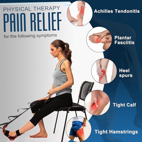 Foot Calf stretcher for Plantar Fasciitis, Achilles Tendonitis, Heel Spurs, Drop Foot. Yoga Stretching Strap for Leg, Thigh and Hamstring (Red) - color: Red
