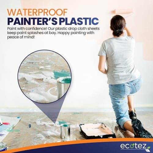 6 Pack 12 x 9 ft Extra Large Plastic Drop Cloth for Painting | Light & Durable Tarp Cover for Furniture Plastic Clear Tarp Waterproof - Paint Floor Covering - Painters Drop Cloth Sheeting - size: 6 Pack
