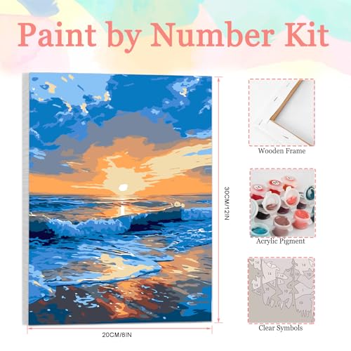 Auremi Ocean Framed Paint by Number for Adults,DIY Landscape Painting by Number Kits on Canvas Acrylic Oil Painting Kits for Adults Paint by Number Kits for Home Decor 20x30cm - color: Paint by number 007