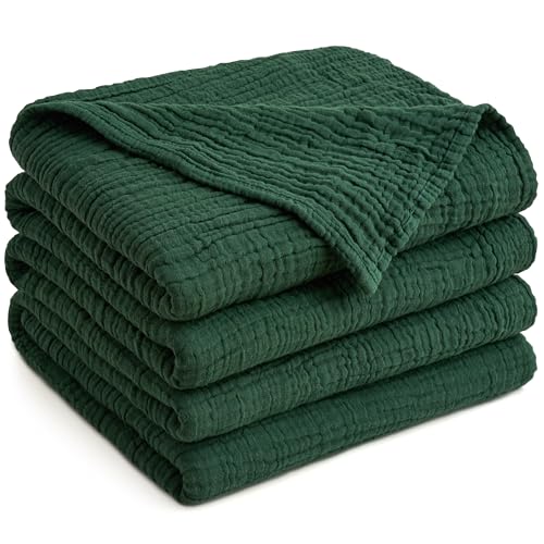 100% Cotton Muslin Blanket for Adult 66x90 4-Layers Gauze Throw - color: Dark Green, size: 66x90 inch