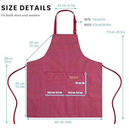 BeLuyi Adjustable Bib Apron with 2 Pockets Chef Cooking Kitchen Restaurant Aprons for Women Men - color: Wine Pinstripes