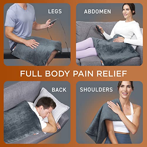 Pure Enrichment PureRelief Pro Far Infrared Ultra-Wide Heating Pad - Muscle Relief for Back, Neck, Shoulder, & Knee Pain in Athletes, 4 Heat Settings, Dry/Moist Heat, 20” x 24” Wide Size (Iron Gray) - size: 20” x 24”