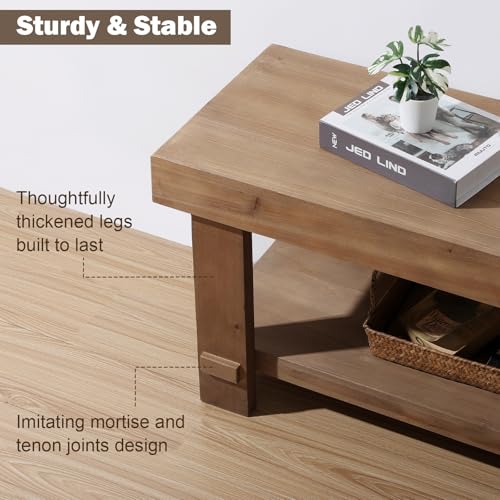 51.2" Solid Wood Bench, Long Farmhouse Narrow Entryway Bench, Natural - size: 51.2"W