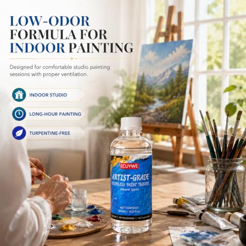Odorless Mineral Spirits 16.9 Fl Oz High Purity, Low Odor Solvent for Thinning Oil-Based Paints, Cleaning Brushes & Tools, Oil Paint Thinner, Degreasing, DIY Crafts, Art Projects and Home Maintenance