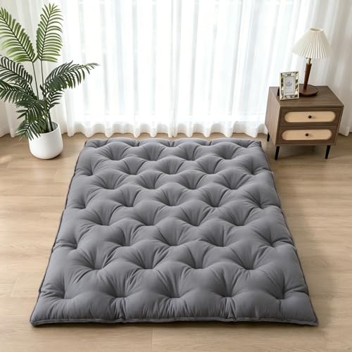 SHOUREN Japanese Futon Mattress Floor Mattress 3" Tatami Mat,Shredded Memory Foam Foldable Roll Up and Portable Sleeping Pad Suitable for Camping,Guest Room,Grey 60"X80" Queen Size - color: Grey, size: Queen