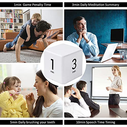Feilifan Cube Timer, Productivity Cube Rotating Timer, 1-3-5-10 Minute - color: 1-3-5-10min,white