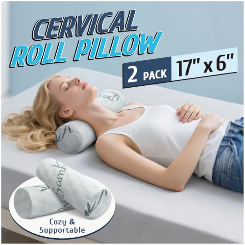 Cervical Roll Pillow, Cylinder Neck Pillow with Removable Washable Cover - size: 6x17in