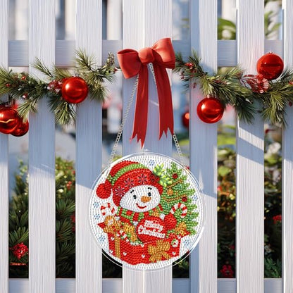 Eiflow Glass Diamond Art Hanging Kit for Adults Christmas, DIY Stained Glass Diamonds Painting Door Hanging Board Kit, Crystal Diamond Art Painting Pendant Ornament Full Drill - color: Snowman
