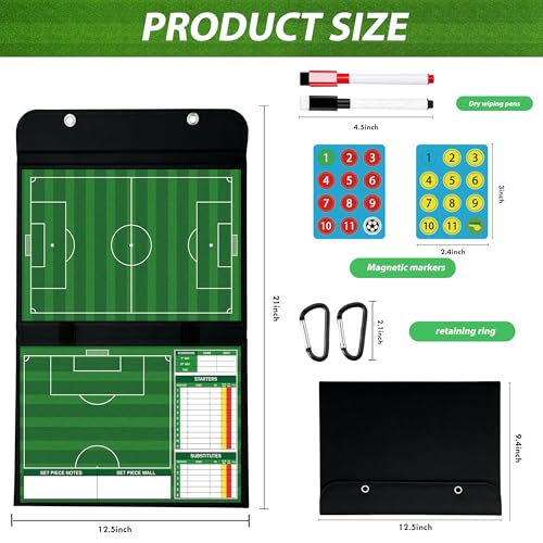 Soccer Coaching Board Magnetic Double Sided Dry Erase Soccer Tactics Board with Player Magnets, Markers and Hanging Hooks, Foldable Soccer Coach Strategy Board - color: Folding Soccer Coach Board