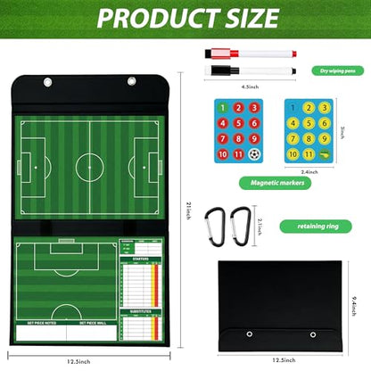 Soccer Coaching Board Magnetic Double Sided Dry Erase Soccer Tactics Board with Player Magnets, Markers and Hanging Hooks, Foldable Soccer Coach Strategy Board - color: Folding Soccer Coach Board