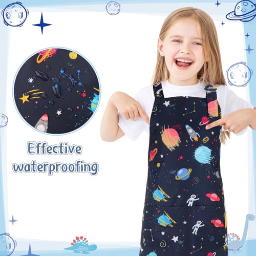 2 Pack Kids Apron, Cute Cooking Aprons, Waterproof Art Apron with Pockets, Toddler Painting Artist Apron Adjustable - color: Space and Dinosaurs, size: 40*50cm