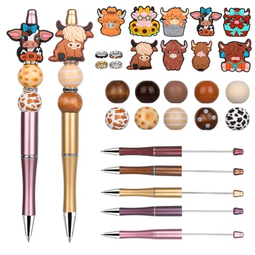 12 Pieces Beadable Pens Bulk Kit Ballpoint Pens (Yak) | Pen with Crystal Wood Round Spacer Set, Office Accessories & Craft Gifts for Diy Pen Making Kit Smooth Writing - color: Cowhide Yellow