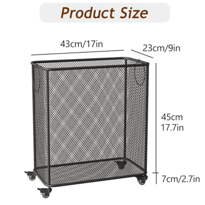 Gold Metal Basket with Wheels, Rolling Laundry Hamper Cart, Mesh Wire Laundry Basket, Yoga Mat Storage Rack,Large Capacity Dirty Clothes Organizer for Bedroom Living Room(17"W x 9"D x 20.5"H, Black) - color: Black