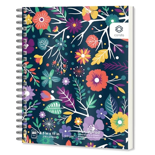 conda 8.5"x11" Sketch Book, 80 Sheets (68 lb/100gsm), Spiral Bound Artist Sketch Pad, Durable Acid Free Drawing Paper for Drawing Painting - color: Purple, size: 8.5"x11" 1 Pack