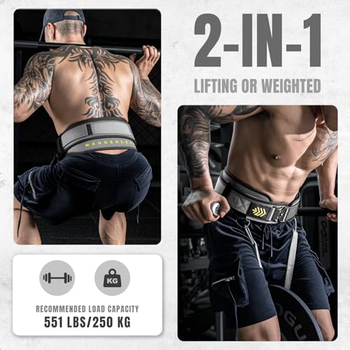 MANUEKLEAR 2-in-1 Weightlifting Belt & Dip Belt with 36.7 IN Rope, Double-Layer Weight Lifting Belts, Powerlifting Gym Weighted Belt for Pull Up Squat - color: Sleek Grey, size: S(26-29in)