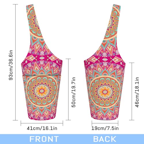 Mandala Yoga Mat Bag with Large Side Pocket and Zipper Pocket Long Tote Yoga Bags Fit Most Size Mats and Holds More Yoga Accessories - color: Pink