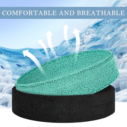 4 Pack Cotton Terry Sweat Headbands for Men Women Running Gym - color: Black/Gray/Sky Blue/White