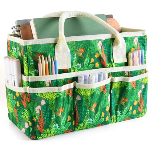 Craft Organizer Tote Bag with Multiple Pockets,Scrapbooking Art Storage | Portable Travel Containers for Caddy,Art and Craft Sewing Bag,Daily Use and Office Supplies Storage.Tropical Botanicals - color: Tropical Botanicals