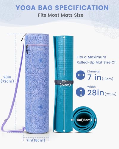 Gonex Yoga Mat Bag, Full-Zip Mat Carrier | 600D Oxford Fabric, Wet Pocket, Front Zip Pocket, Adjustable Strap, Fits Mats up to 26" - color: Blue Mist