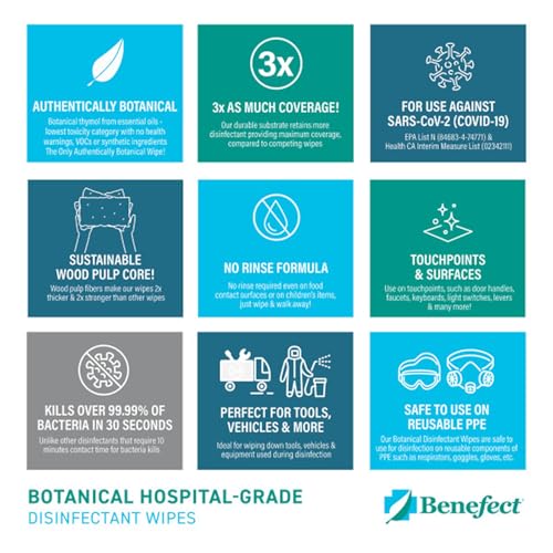 Benefect 식물성 소독 물티슈 - (170장) 천연, 잔여물 없음 - 항균 소독제, 다중 표면 세척 및 살균 물티슈 - size: 170 Count (Pack of 1)