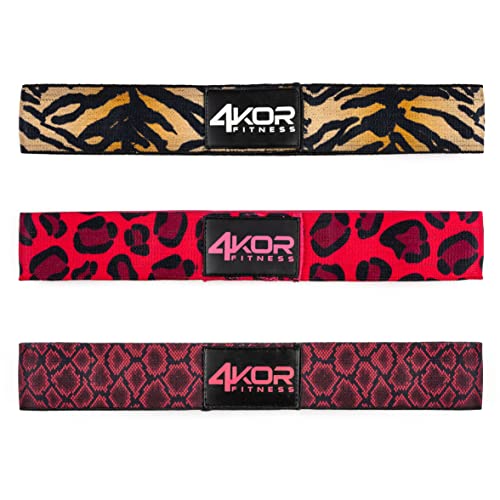 4KOR Fitness Resistance Loop Band Set, Perfect for Crossfit, Yoga, Physical Therapy, and Booty Building - color: 2 Inch Hip Bands Animal Print/ Grippy/ Medium