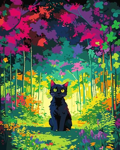 FILASLFT Paint by Numbers DIY Black Cat,Paint by Number for Adults Canvas, Animal Forest Scenery Oil Painting Kits,Suitable for Living Room, Office Decorations and Gifts 16x20 inch - color: B-003-animal