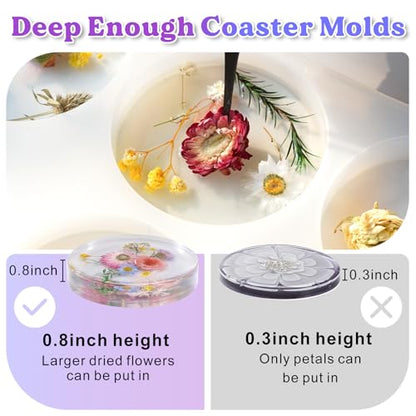 LET'S RESIN Extra Deep Resin Coaster Molds Silicone,4 Inches Silicone Molds | 6 Cavity Flexibility Round Molds for Resin, Epoxy Coaster Molds for Cups Mats, DIY Craft, Flower Bouquet Preservation - size: 13.7 x 9.8 x 0.82 inches