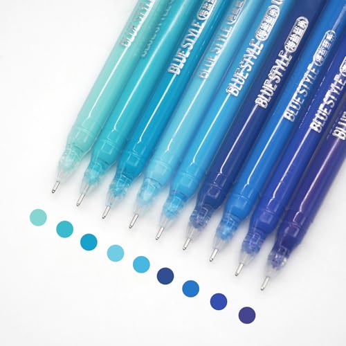 Gel Pens with 0.6mm Fine Point, 9 Colors Acrylic Drawing Gel Pen | Smooth Writing Pen Set for Journaling, Blue Style, Drawing Pencils for Adult Coloring Books - color: Blue Style