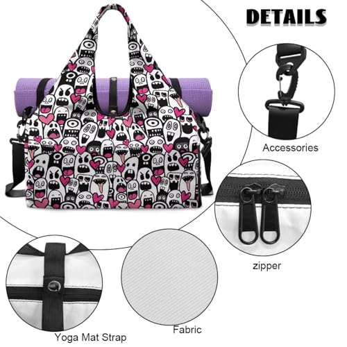 Yoga Gym Bag with Removable Adjustable Shoulder Strap, Shoe Compartment & Top Yoga Mat Holder 17.72x8.66x9.84in - color: Halloween Cute Ghost Print