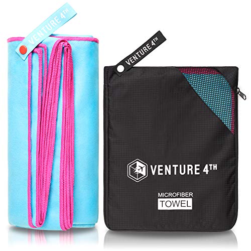 VENTURE 4TH Quick Dry Travel Towel, Ultra Soft Microfiber - 3 Sizes | Odor-resistant, absorbs 7x more than cotton. Fast-drying, skin-friendly microfiber. Includes tear-resistant carry bag. - color: Blue Pink, size: 40.00" x 21.00"