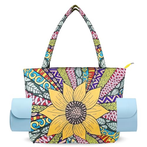 Yoga Mat Bag Yoga Bags and Carriers Fits All Your Stuff Yoga Tote Bag with Zipper Pocket Yoga Mat Carrier Pilates Bag Take in Out Mat Easily - color: Sunflower